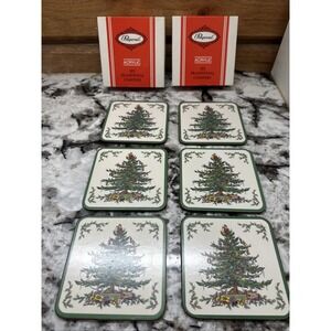Set Of 12 Pimpernel Acrylic Traditional Christmas Tree Coasters With Box Vintage